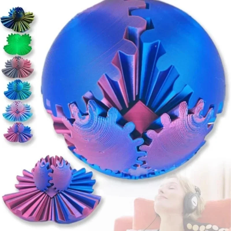 

3D Printed Gear Ball Fidget Toy - Fingertip Rotating Spin Ball Stress Relief Desk Toy Anxiety Relax Gift for Adults Kids