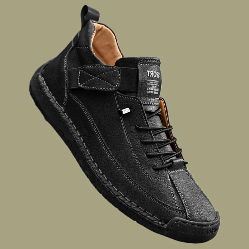 

Кожаная мужская обувь ручной работы, повседневные лоферы без шнуровки, дышащая кожаная обувь, мужские модные мокасины на плоской подошве, обувь больших размеров