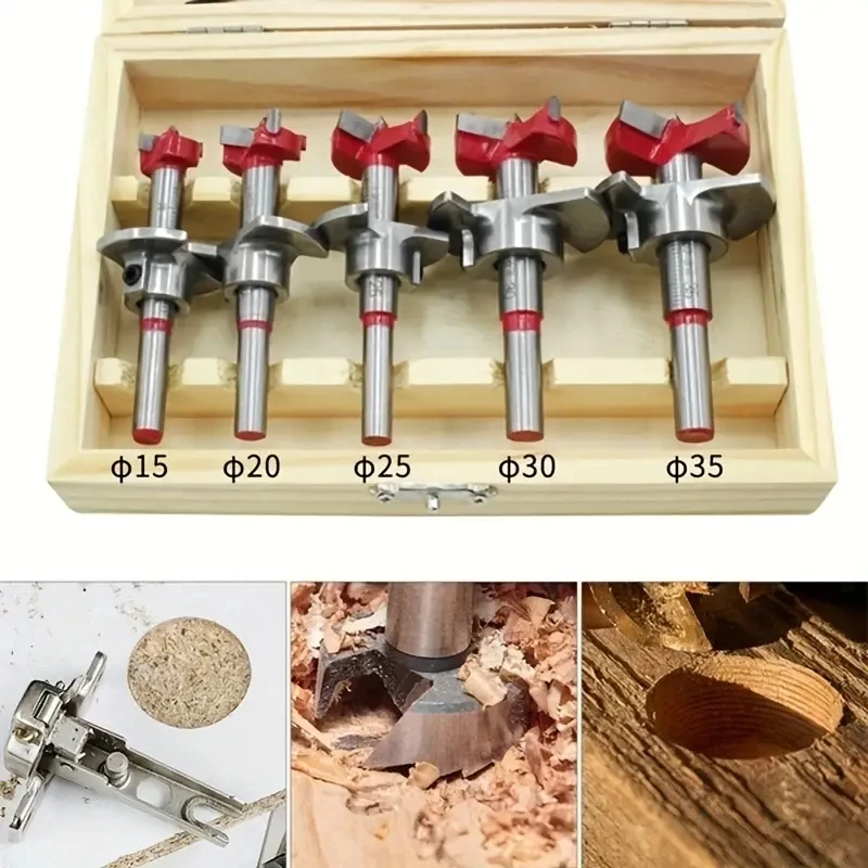 Woodworking Hole Opener Set Positioning Hard Alloy Flat Wing Drill Adjustable Hinge Hole Expander 15-35mm (with Wooden Box)