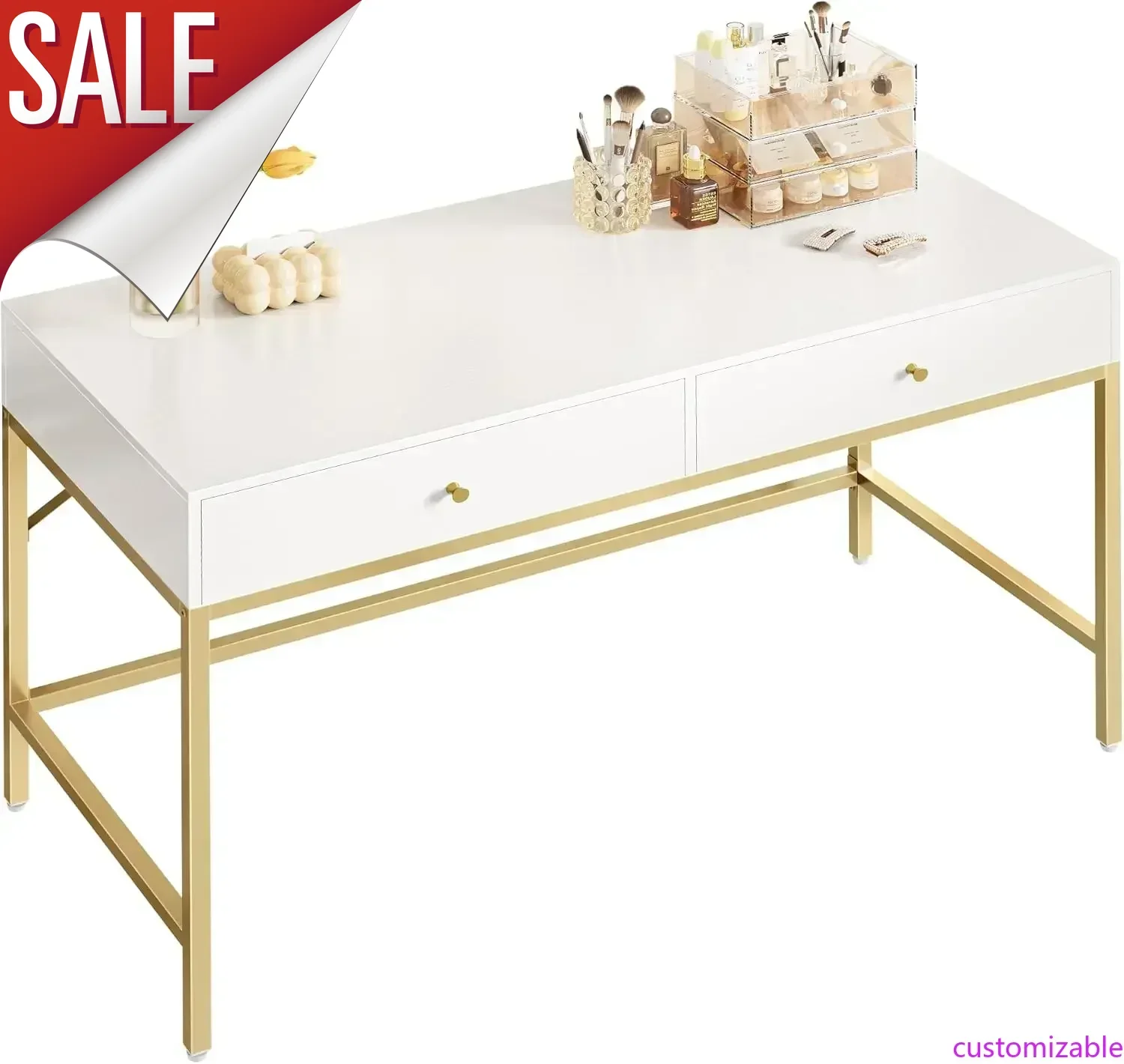 Customizable Vanity Desk with Drawers, 47 inch Computer Desk, Modern Simple Home Office Desks, Makeup Dressing Table for Bedroom