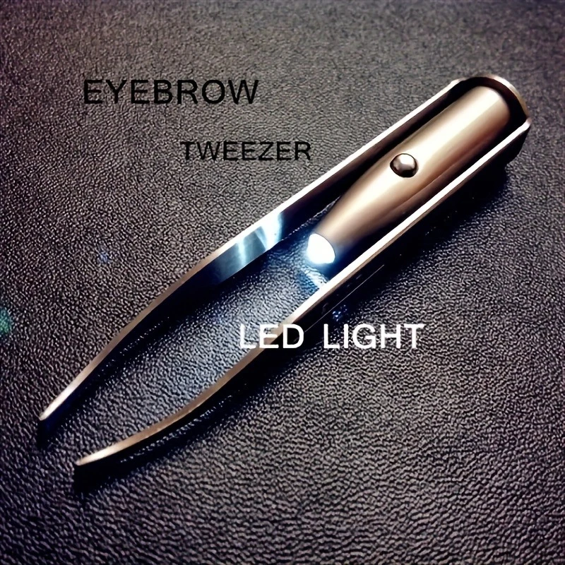 1PC Portable Stainless Steel Eyebrow Tweezer with Smart LED Light - Makeup Removal Tool