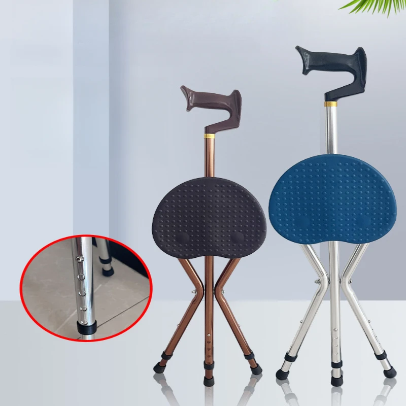 Three-Legged Crutches For The Elderly Non-Slip Band Seat Walking Stick Climbing Portable Chair