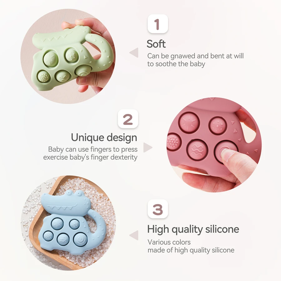 Bebê silicone mordedor brinquedo bpa livre mordedor dentes recém-nascidos acessórios dos desenhos animados dinossauro infantil calmante dentição brinquedos