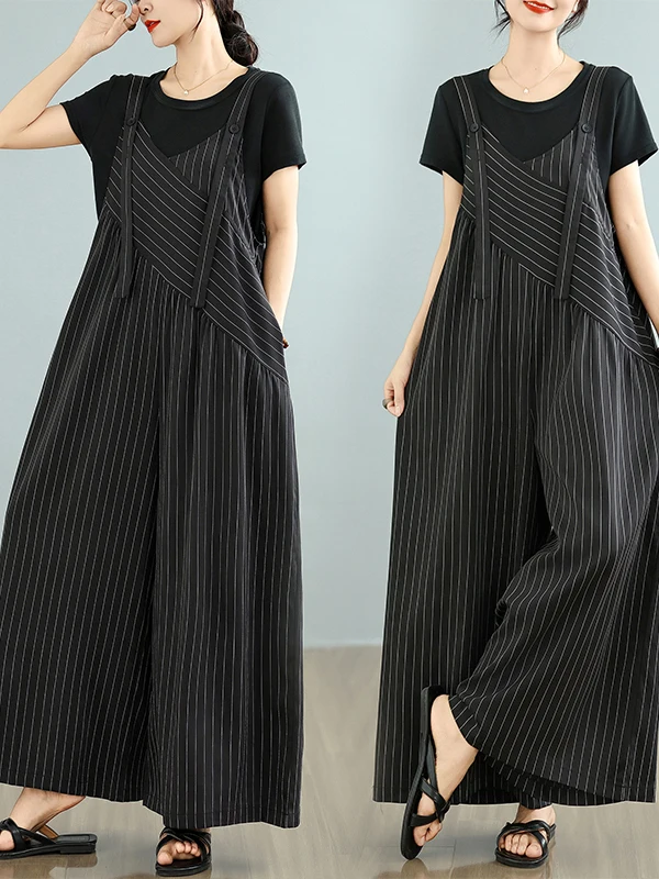 Faionable حجم كبير عادية V-Ne وزرة المرأة الصيف التخسيس تنوعا واسعة الساق بذلة مريحة فضفاضة تناسب السراويل #2