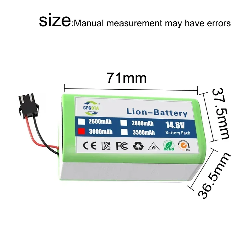 New 14.4V 3500mAh Li-ion Battery for Conga 990 1090 Tesvor X500 Ecovacs Deebot N79 N79S DN622 Eufy RoboVac 11 11S RoboVac 30