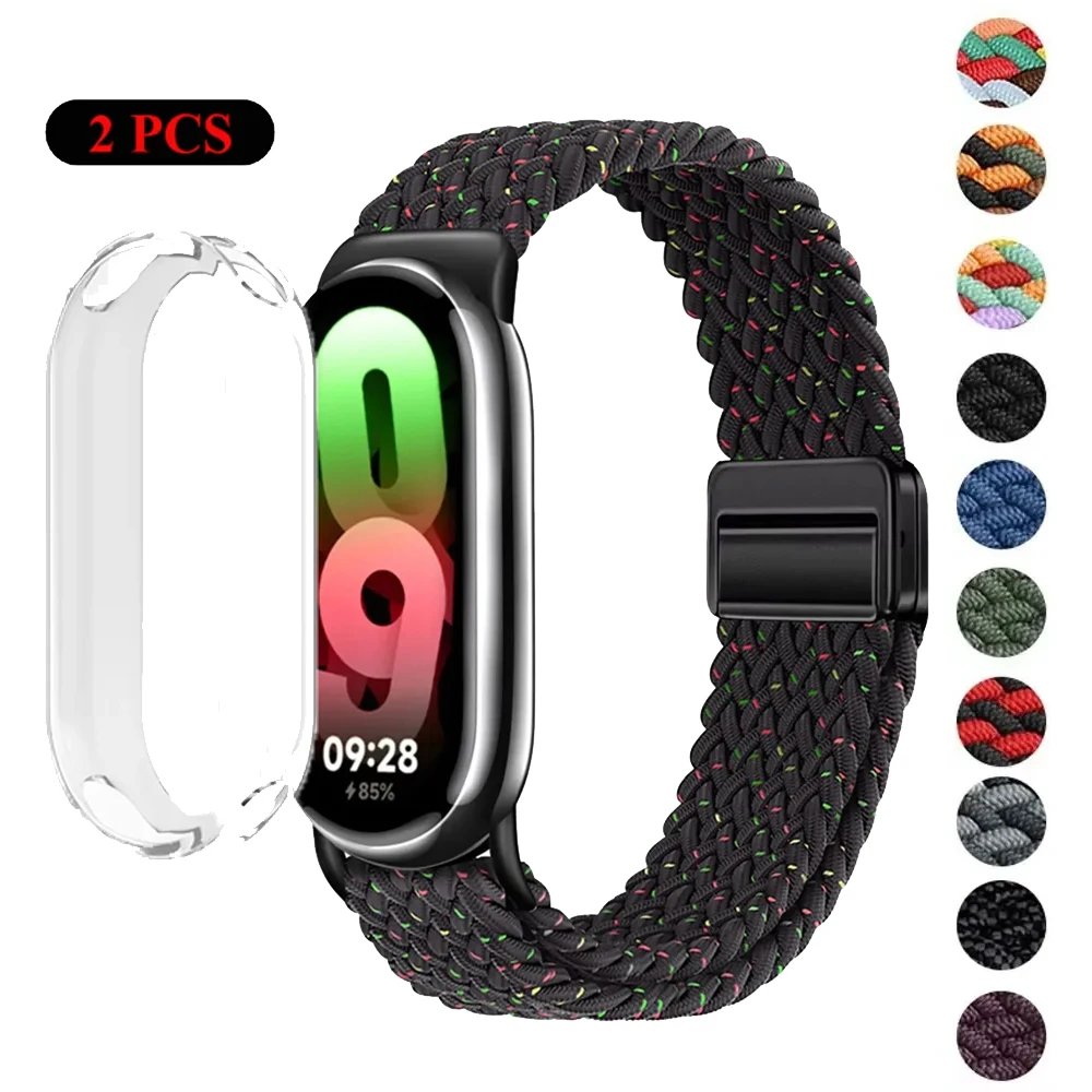 Case+Strap for Xiaomi Miband 10 9 8 Braided Nylon Sport Smart Bracelet Wristband for Mi Band 10/9/8 NFC Miband 10/9 Ceramic Band