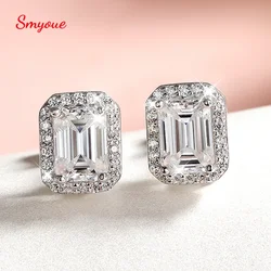 Smyoue Each 0.5CT 1CT 2CT Moissanite Stud Earrings for Women Emerald/radiant Cut Bridal Classic Jewelry 925 Pure Silver Earring
