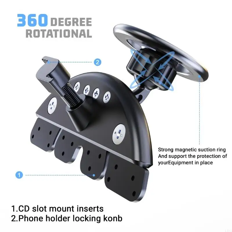L9NA Metal Phone Mount for Car CDs Slot Ensures Secure Hold During Driving Fit All Smartphone Sizes