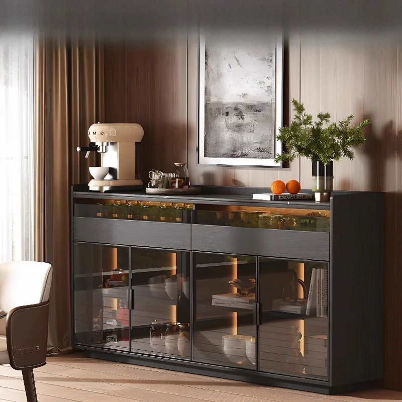 

side cabinet high-end light luxury solid wood home living room kitchen side cabinet against the wall black tea cabinet