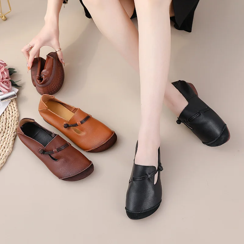 GKTINOO 2024 Fashion Ethnic Women Shoes Spring Autumn Single Shoes Genuine Leather Soft Sole Retro Casual Flat Shoes Platform