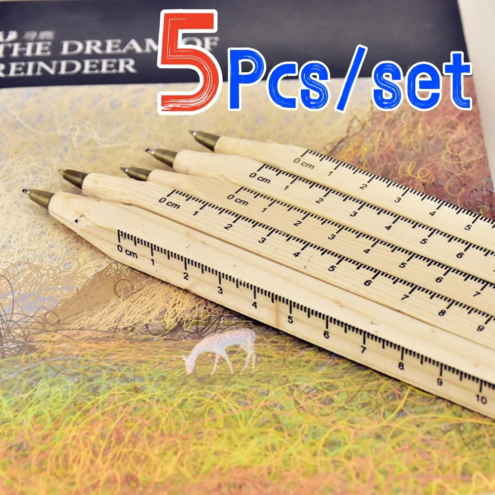 5-teiliger Kugelschreiber aus Naturholz, Lineal, Design, manuell, DIY, Multifunktions-Kugelschreiber für Schule, Schreibwaren, Büro, Schreibzubehör