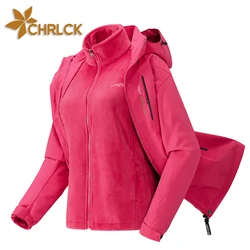 CHRLCK Women's 3 In 1 Thick Hiking Jacket Fleece Waterproof Winter Windbreaker Outdoor Warm Camping Jacket Windproof Coats