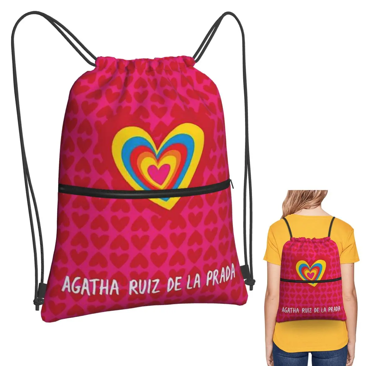 Mochilas con estampado de Agatha Ruiz-De La-Prada, bolsas portátiles con cordón, bolsas para zapatos, bolsas para libros, para hombre y mujer, escuela
