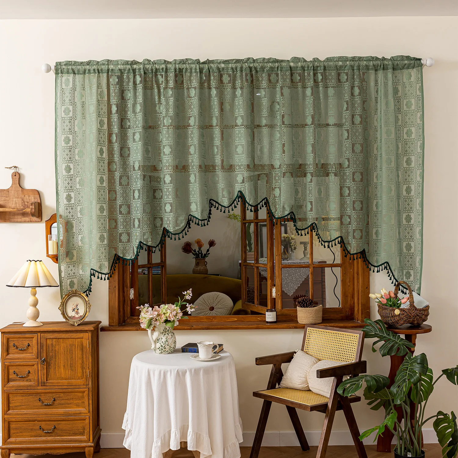 200055   European style arched curtains with tassels, small curtains, living room, bedroom, dining room