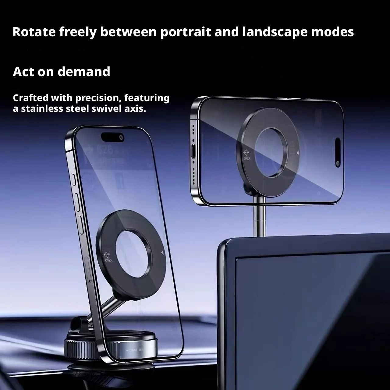 Vacuum Suction Magnetic Phone Bracket 360° Free Rotation Strong Magnet Stable Holder For Car Windshield Desktop Mirror Tile