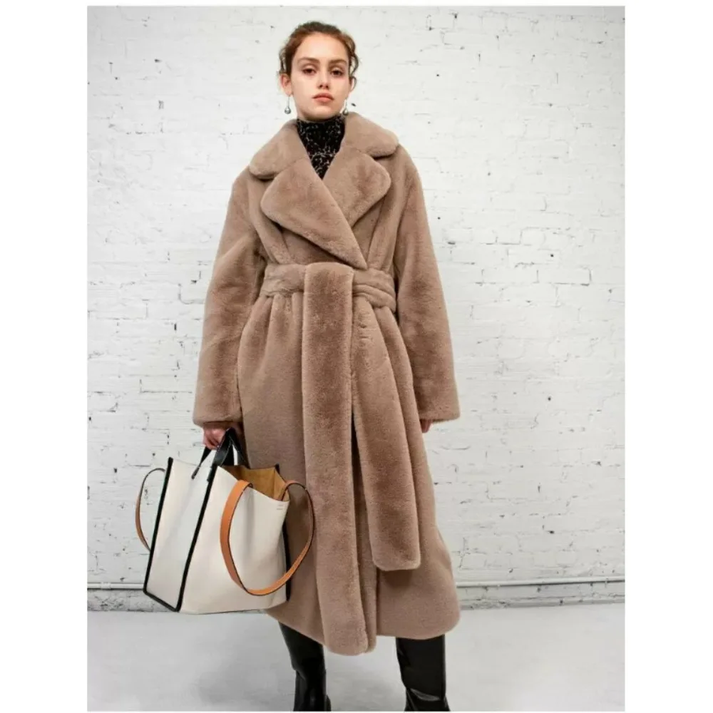 

2024 fall and winter women's coat Slim plush rabbit hair mink imitation fur coat thickened long coat