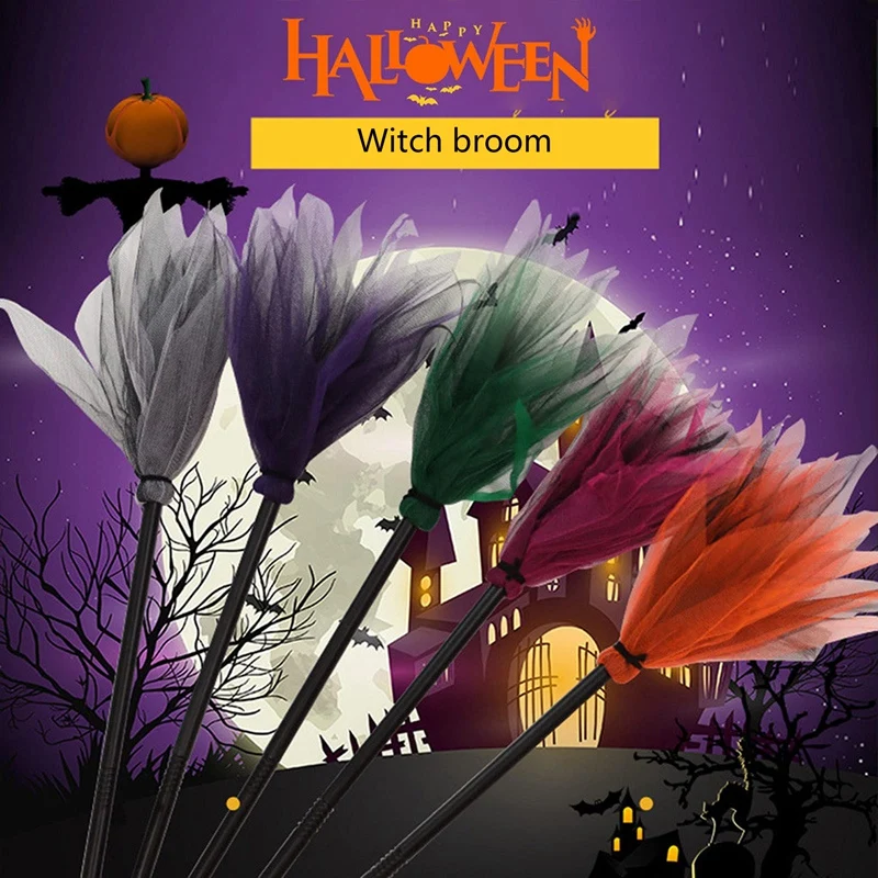 

4Pcs Halloween Witch Flying Broomstick Decoration Creative Flying Broom Stick Party Props Dress Up For Party