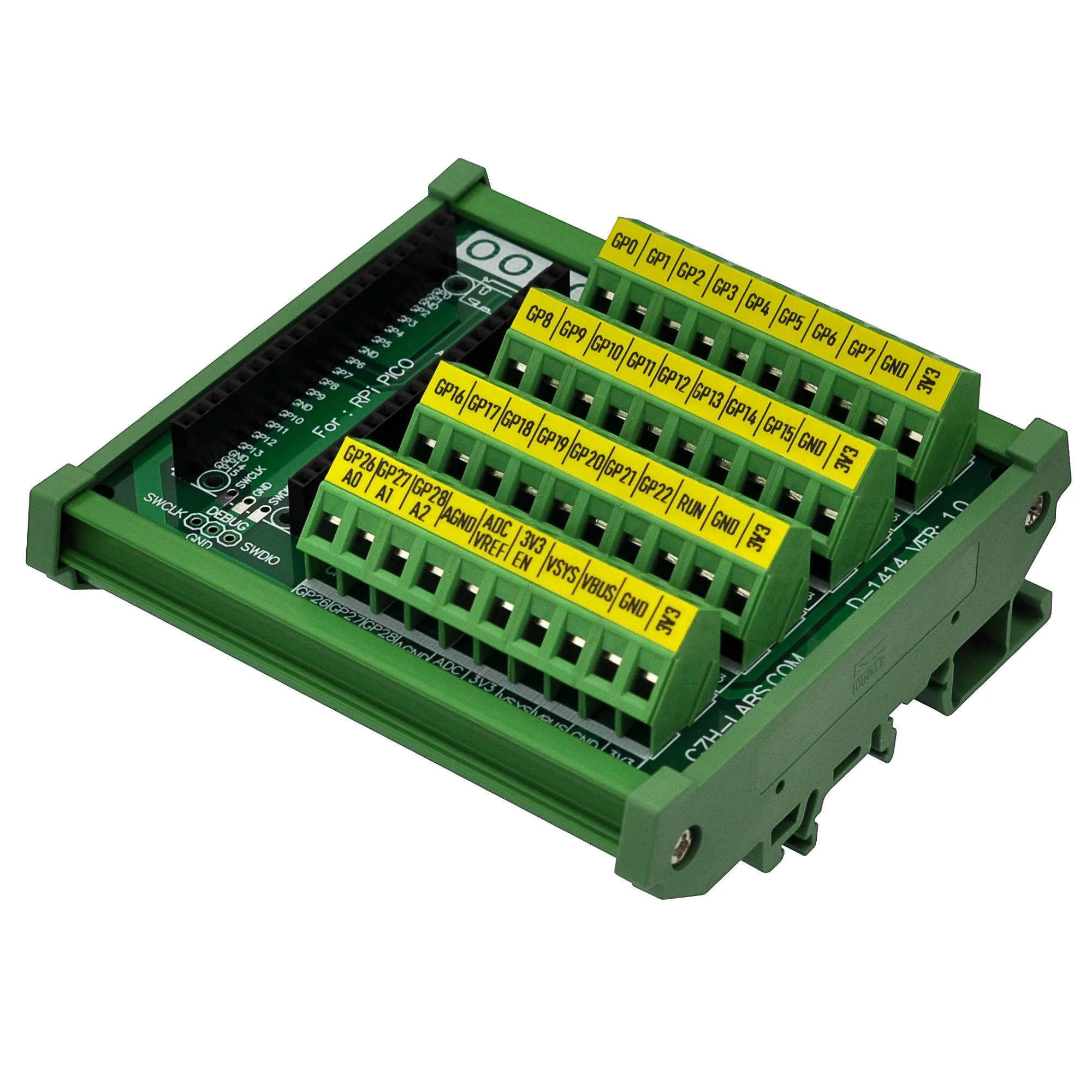 DIN Rail Mount Screw Terminal Block Breakout Module for Raspberry Pi Pico