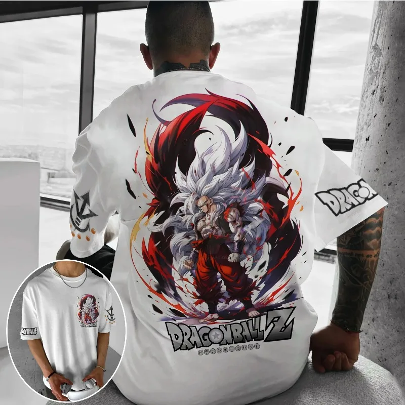 انمي ياباني لعبة دراغون بول سوبر سايان طباعة تي شيرت ملابس رجالية كبيرة الحجم Harajuku Y2K نصف كم 100% ملابس رياضية قطنية