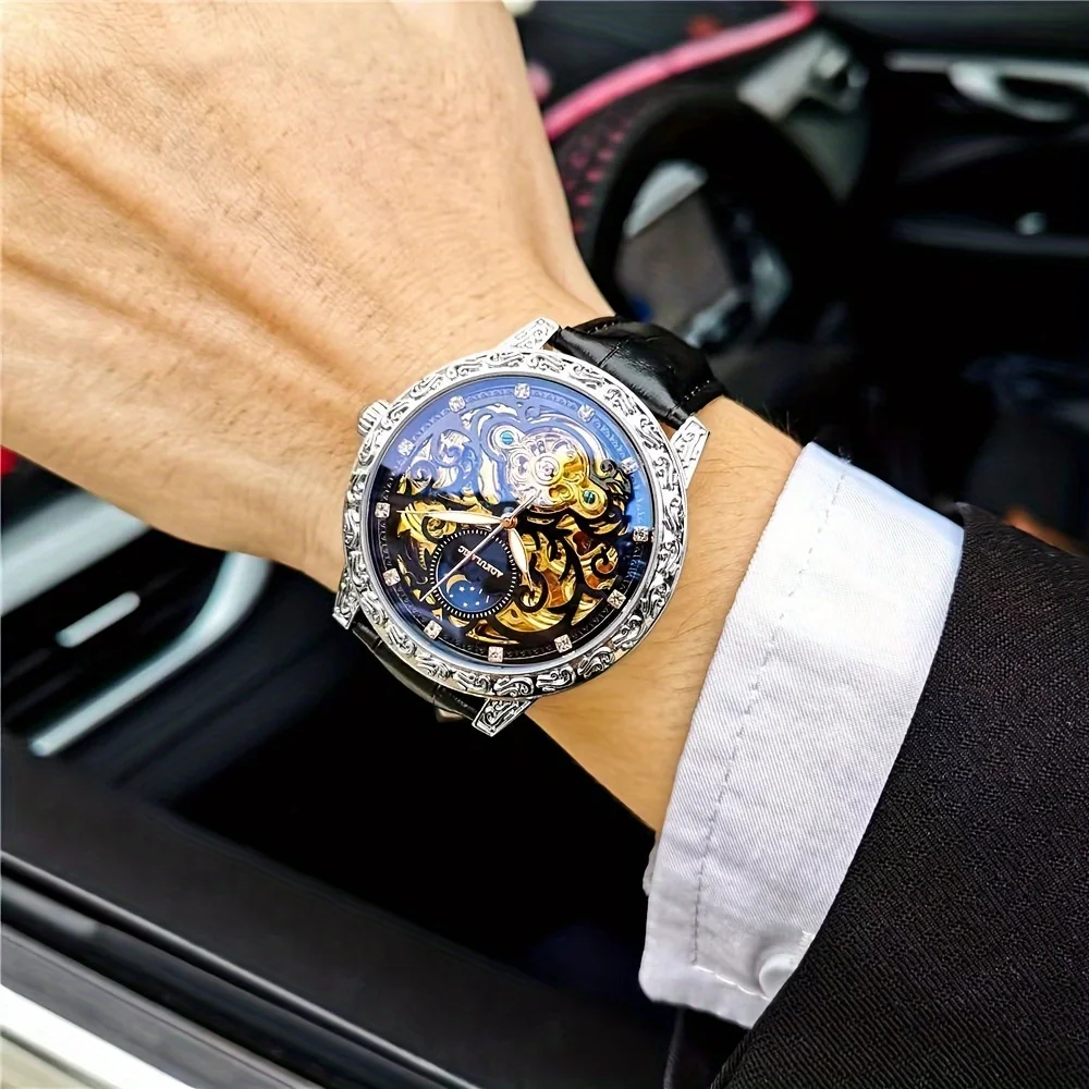 ساعة عالية المظهر ورائعة وشعبية الأكثر مبيعًا للرجال، ساعة ميكانيكية، مقطوعة، عصرية، كاجوال للعمل، وسيم، راقي، فاخرة يمكن الوصول إليها، ساعة ذات علامة تجارية مشهورة، أفضل هدية له، لا يتطلب بطارية