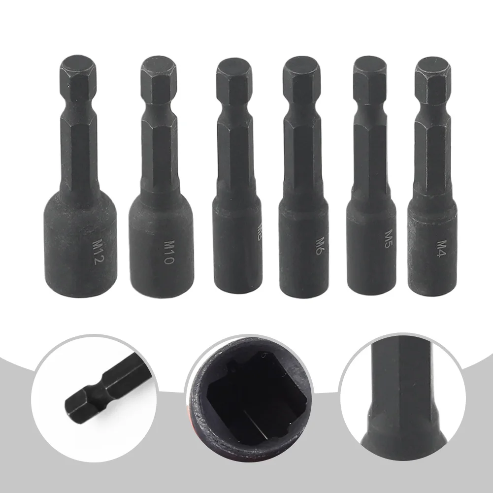 6pcs 4-12mm Screw Tap Socket Adapter Holder Extension Bar 1/4 Inch Hex Shank Steel Screw Threading Tool For Electric Drill Black
