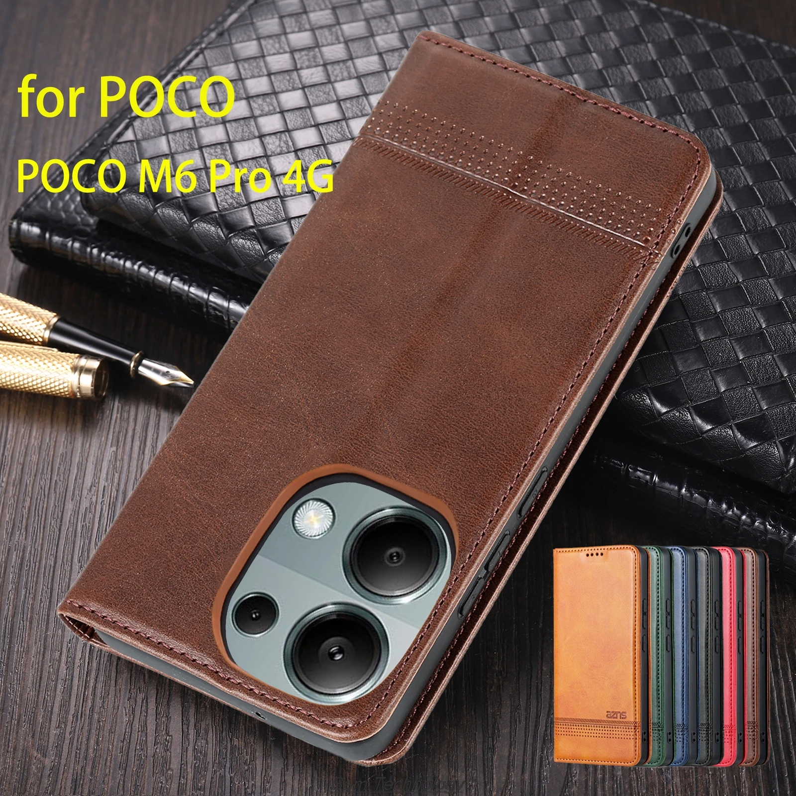 Deluxe Magnetic Adsorption Leather Fitted Case for Xiaomi POCOPHONE POCO M6 Pro 4G Global EUR RUS Flip Cover Case Fundas Coque