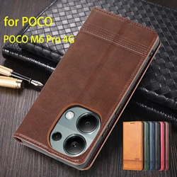 Deluxe Magnetic Adsorption Leather Fitted Case for Xiaomi POCOPHONE POCO M6 Pro 4G Global EUR RUS Flip Cover Case Fundas Coque