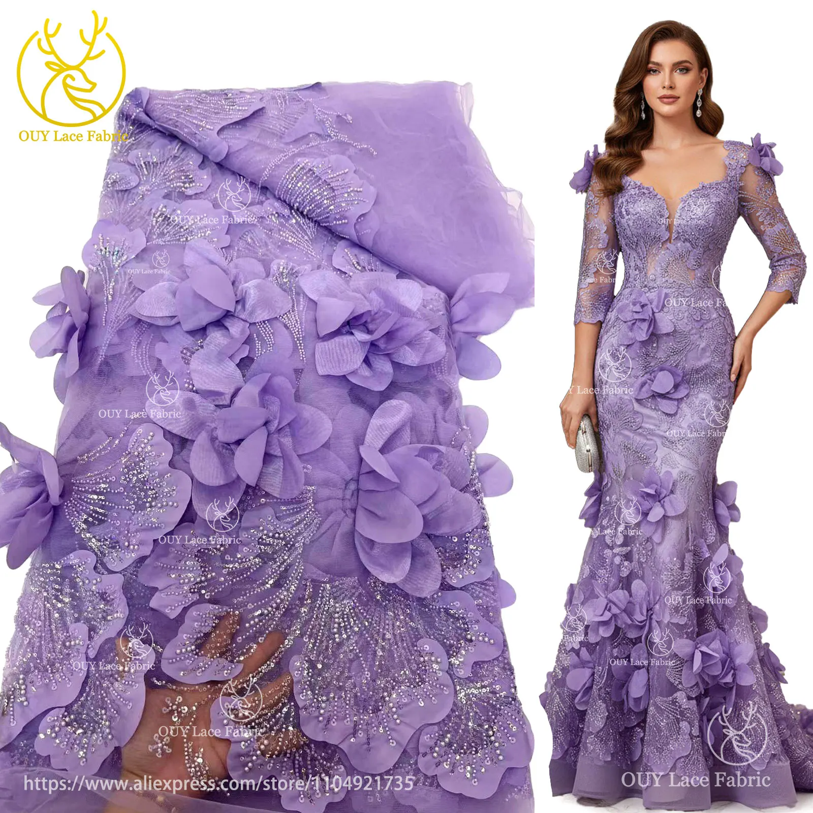 

Новейшая роскошная африканская свадебная кружевная ткань с 3D цветами, расшитая бисером, 2022, высокое качество, французская нигерийская кружевная ткань с блестками, свадебные платья