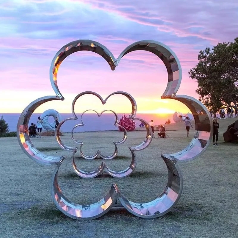 Mirror Polished Stainless Steel Flower Sculpture Custom Statue Beach Decoration For Seaside Park Hotel Courtyard Landscape