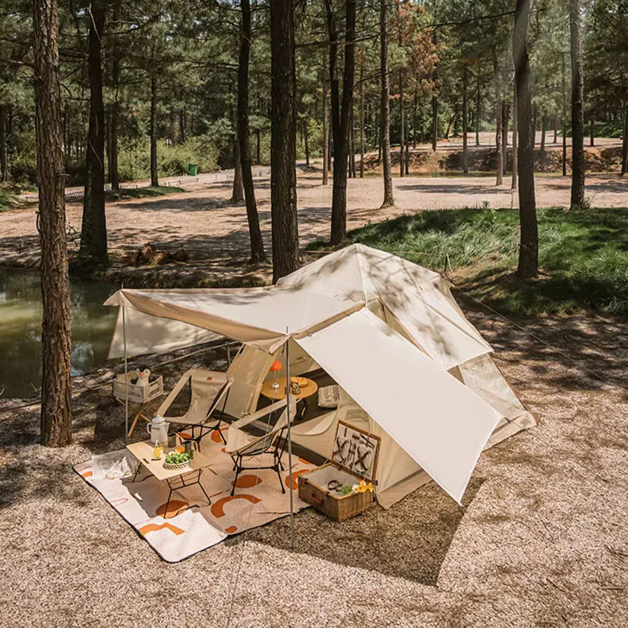 Tenda berkemah pernikahan tahan air Yurt, tenda pengaturan cepat pantai pancang sangat ringan luar ruangan taman pesta Organizer tenda kanvas Carpa