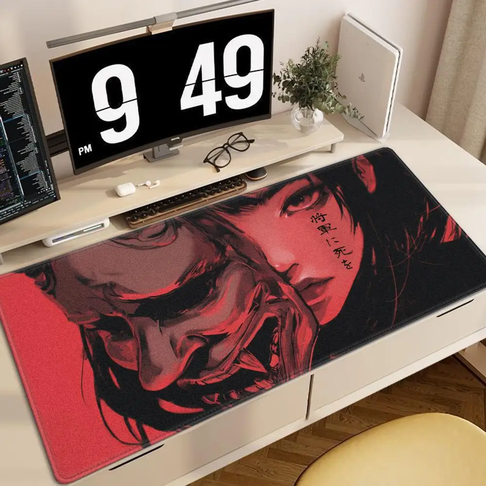 Large Gaming Samurai Oni Deskmat Japan Mask Girl Mouse Pad XXL Gamer Professional Premium Mousepad Speed Control Accessories