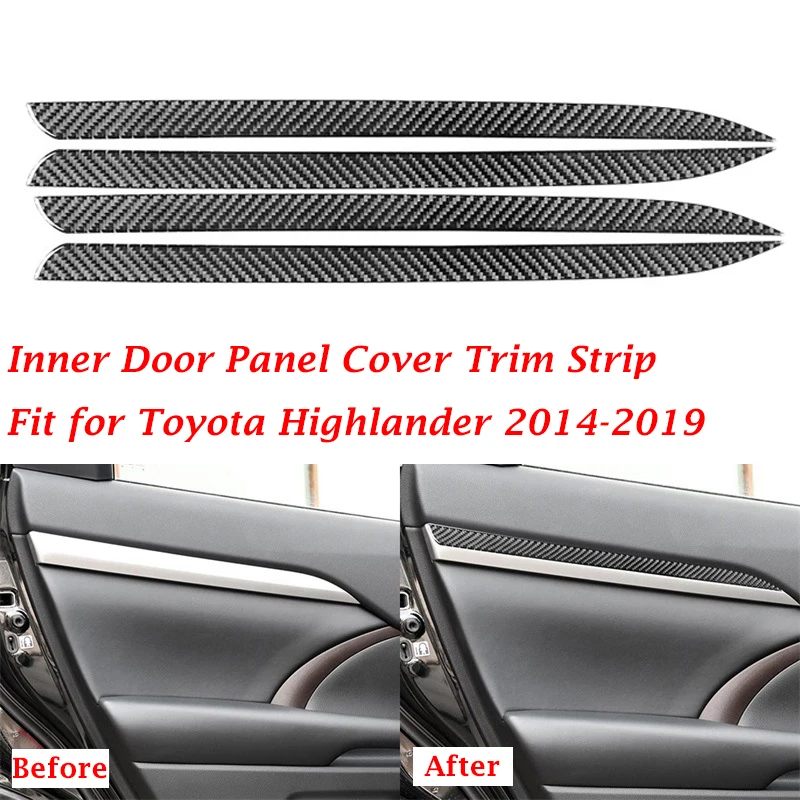 

4Pcs Car Inner Door Panel Cover Trim Strips Real Carbon Fiber Decoration Sticker for Toyota Highlander 2014 2015 2016 2017- 2019