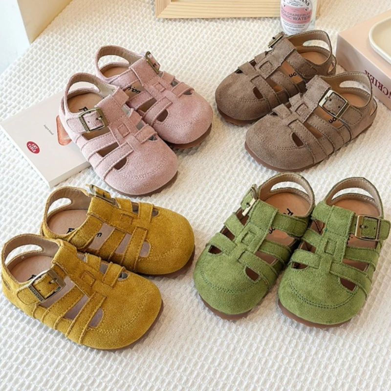 Summer Girl Casual Sandals 2026 New Korean Version Child Soft Single Shoe Retro Child Slip Versatile Beach Sandals Boys and Girl