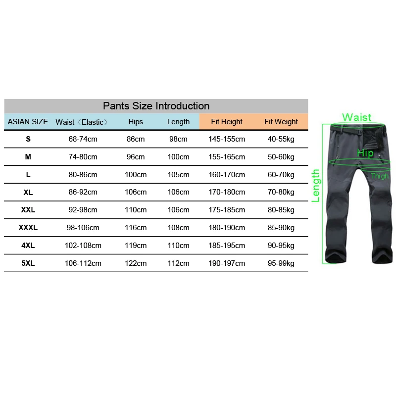 TRVLWEGO Warm Winter Men Soft Shell Pants Travel Waterproof Outdoor Camping&Hiking Pants Fleece Windproof Skiing Trousers