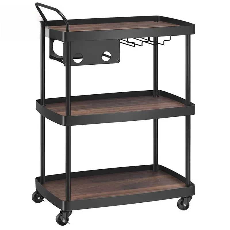 Commercial Modern Three-layer Mobile Rolling Organizer Stand Stainless Steel Kitchen Dining Service Cart Hotel Wedding Trolley