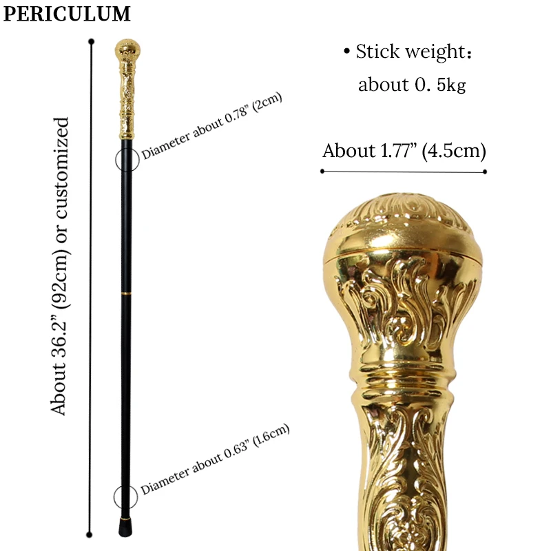 Shiny Gold Alloy Victorian Walking Cane With Round Handle Detachable Vintage Walking Stick Cosplay Party Prop for Men And Women view 3
