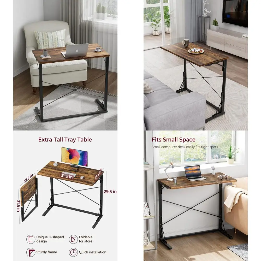 

Extra Large Adjustable TV Tray Table for Couch, Desk, and Office - Portable, Rustic Brown