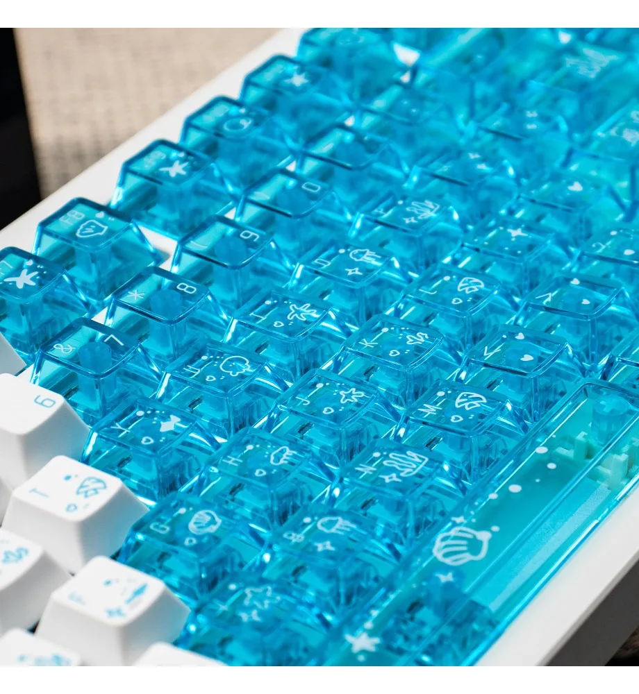 Keycap customization full set of PBT + PC original factory height deep sea snow mountain gradual change blue transparent