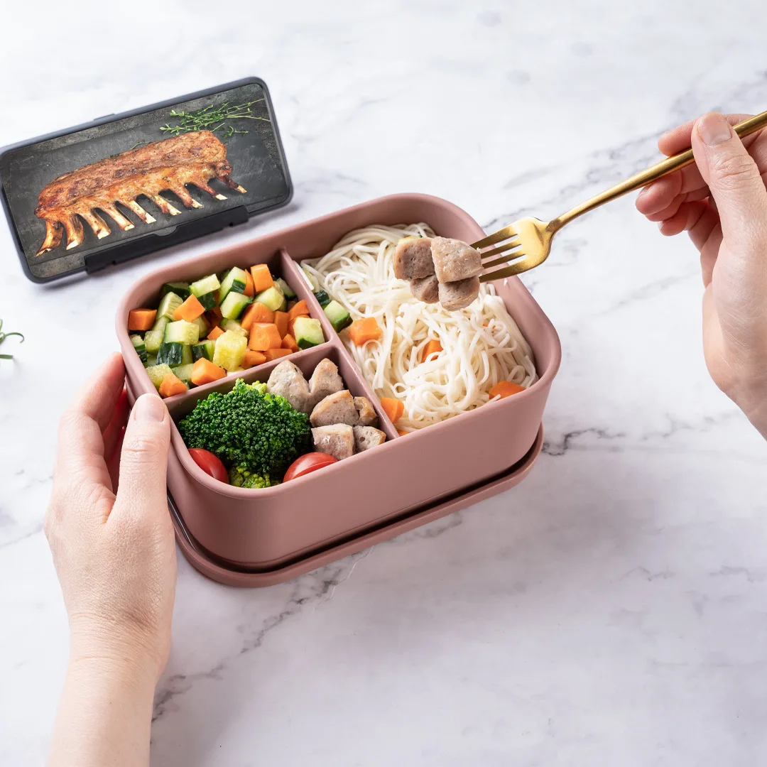 100% Lebensmittelechte Silikon-Lunchbox mit Drei Fächern