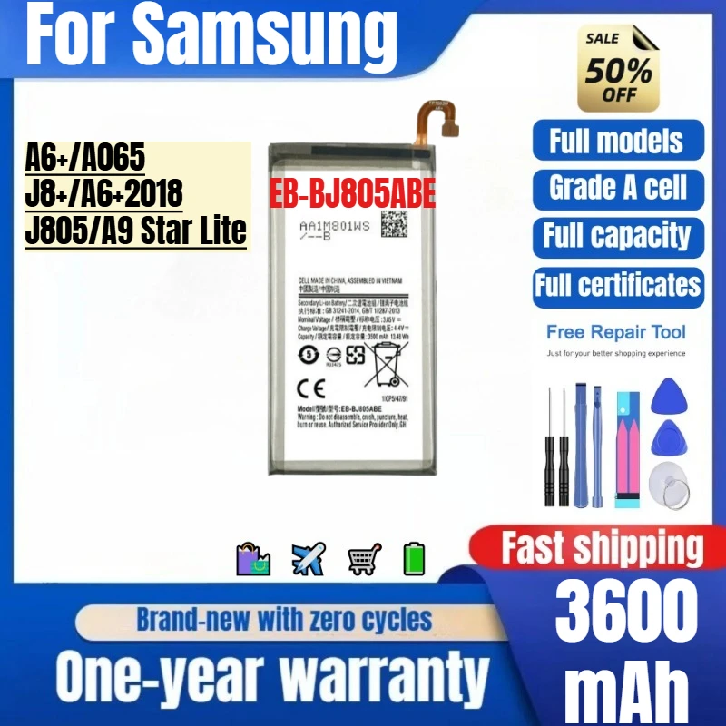 

EB-BJ805ABE for Samsung A6+/A065/J8+/A6+2018/J805/A9 Star Lite Phone Battery High Quality Capacity Replacement Bateria with Tool