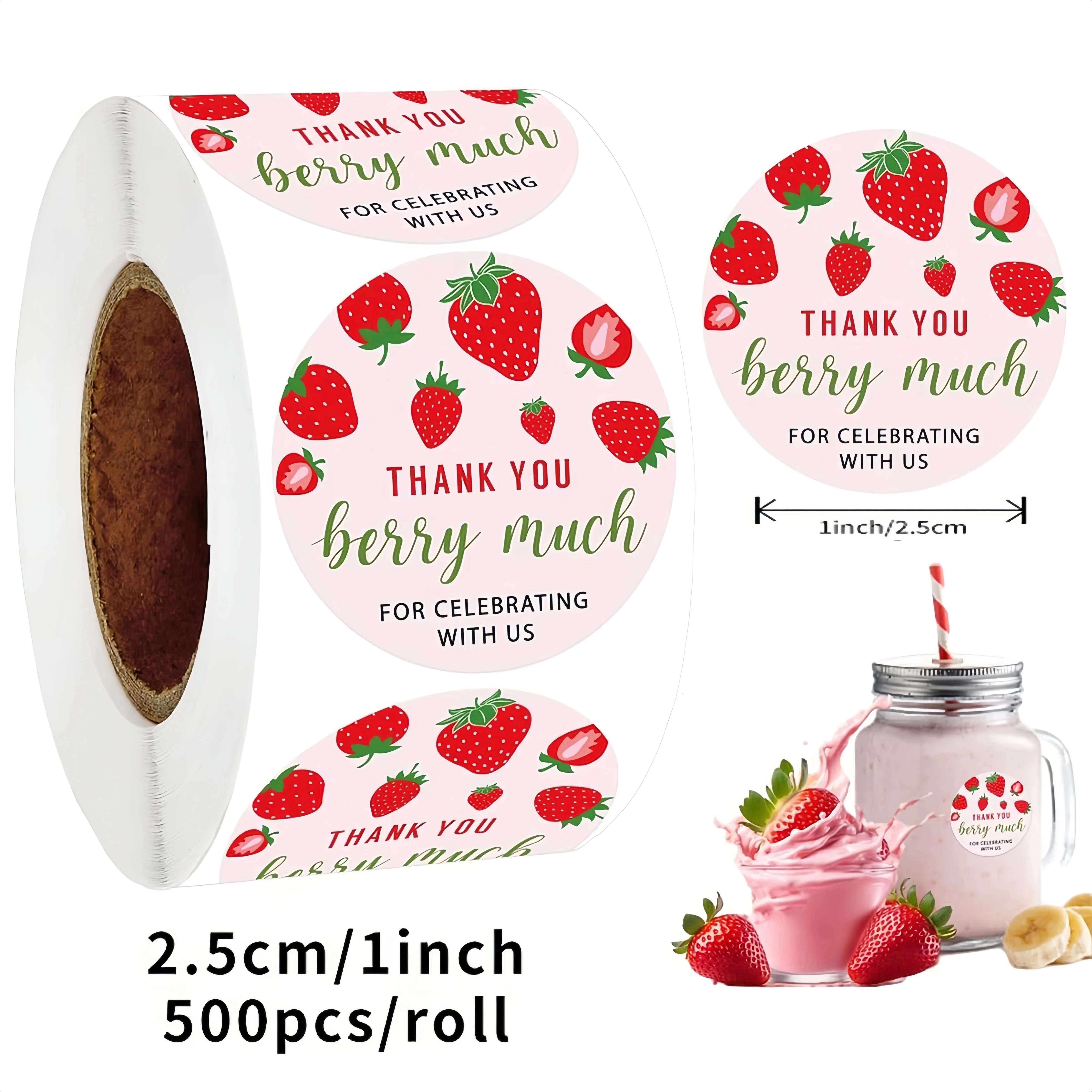 Strawberry Stickers,500Pcs 1 inch Red Strawberry Decals Baby Shower Fruit Themed Party Decor Scrapbooking Card Making Gift