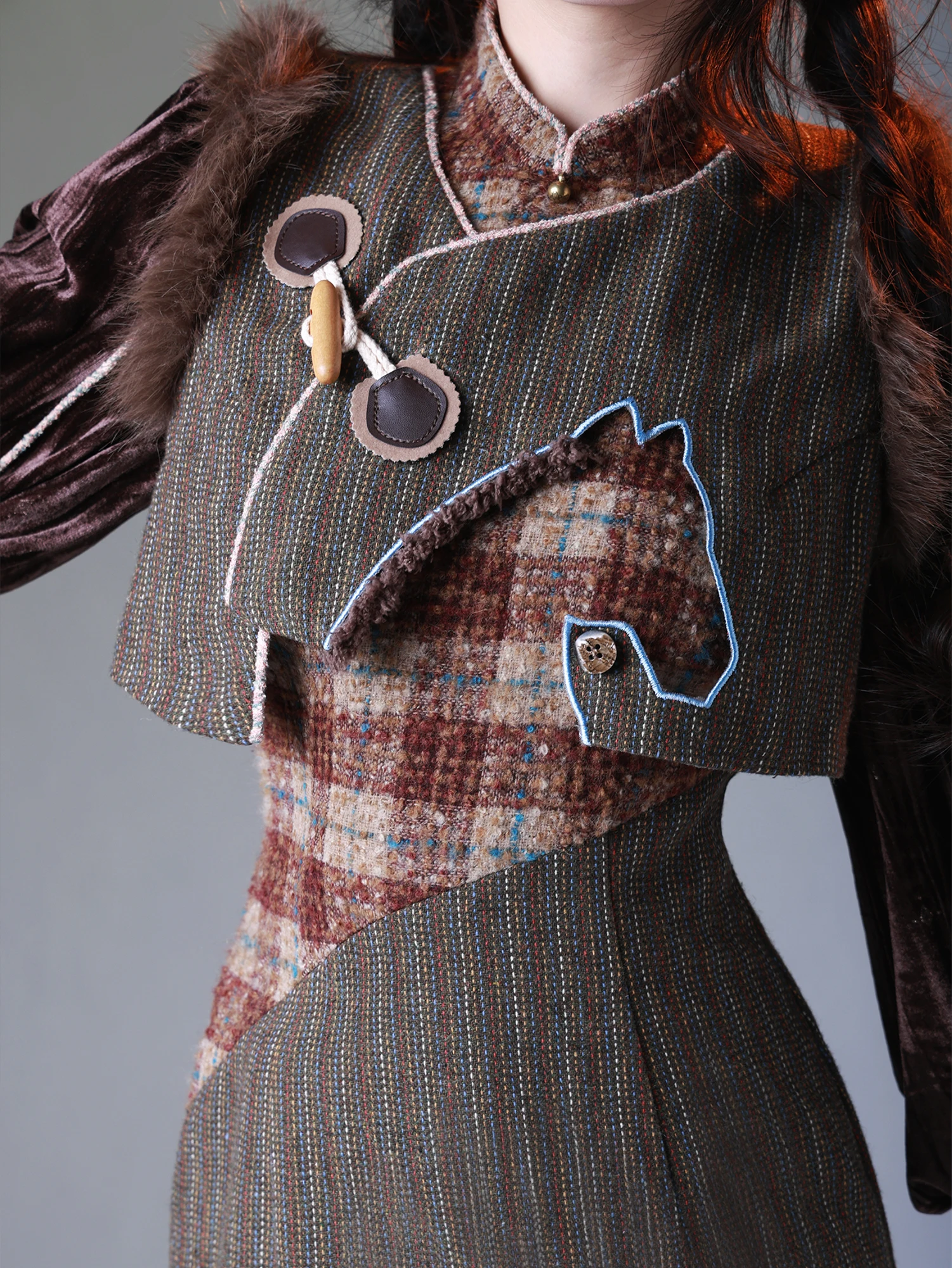 

Винтажное длинное платье-ципао Maaba Year Cheeky Plaid Wool Millennium Sle Fake Two-Piece Autumn Winter Thi Dr