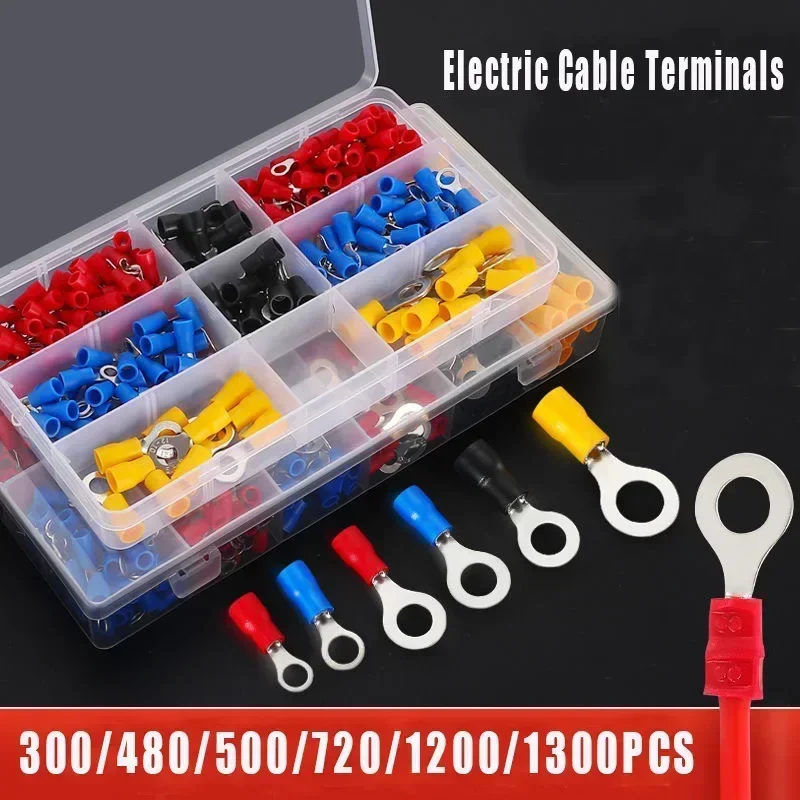 Insulated Cable Terminals Set Electrical Wire Crimp Spade Butt Ring & Fork Crimp Lugs Assorted Kit for Reliable Connections