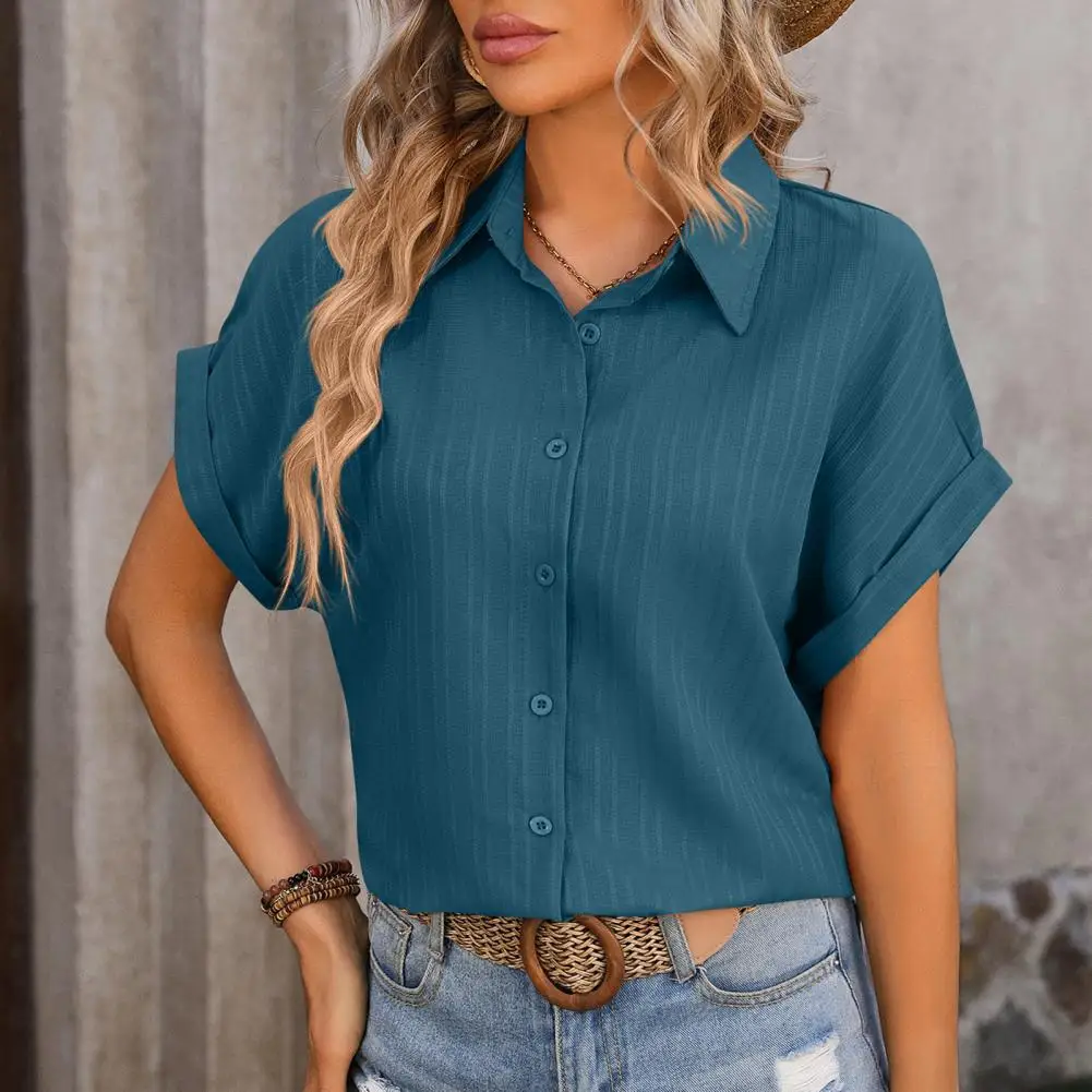 Women Shirt Stylish Women's Button Down Blouses Breathable Lapel Shirts for Spring Summer Loose Fit Solid Color Tops