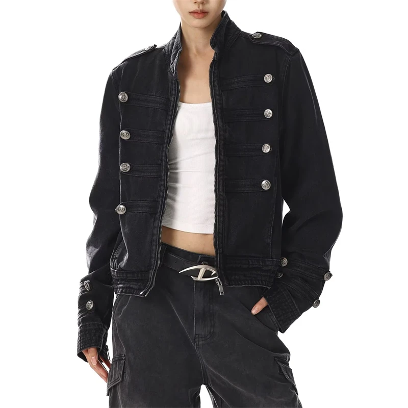 Women's Button Decoration Jacket Vintage Long Sleeves Coat Unisex 2000s Clothes Autumn Young Girls New Year Warm Outerwear