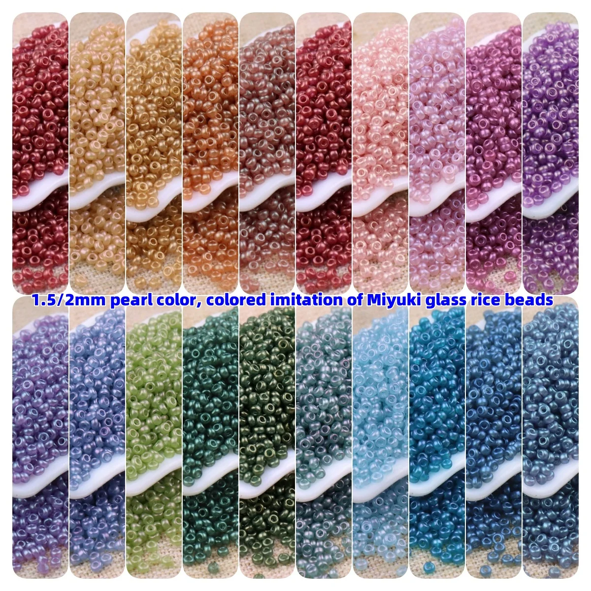 Color perla de 1,5mm/2mm que no se decolora, imitación de colores de cuentas de arroz de vidrio Miyuki, joyería de pulsera tejida DIY hecha a mano, cuentas sueltas
