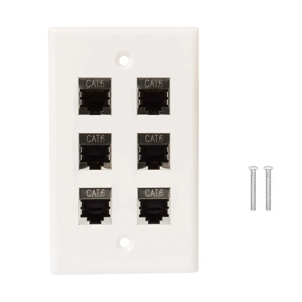 Ethernet Wall Plate, 1-6 Port  Port CAT6 Keystone Female to Female Wall Plate-White  Face Plate ABS;