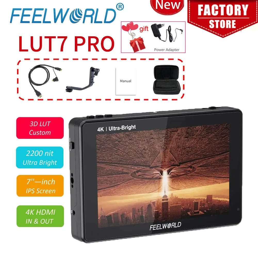 FEELWORLD LUT7PRO 7\'\' IPS 4K On Camera DSLR Field Monitor 3D LUT 2200nits 1080P HD For HDMI for Nikon Sony Canon Photo Studio