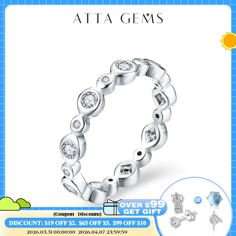 

ATTAGEMS Solid S925 Sliver Eternity Moissanite Rings for Women D VVS1 Diamond Wedding Band Stackble Ring Luxury Fine Jewelry