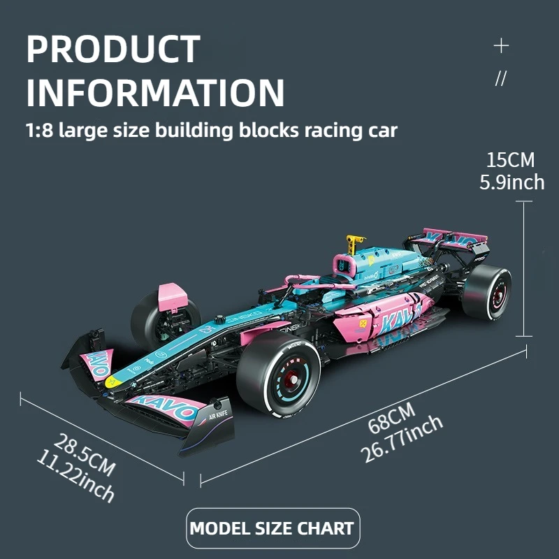 KAVOWORLD 1:8 Raceauto Bouwstenenset Flexibele Besturing Openbare Achterklep Bureaudecoratie voor Stressverlichting en Verbindende Activiteiten